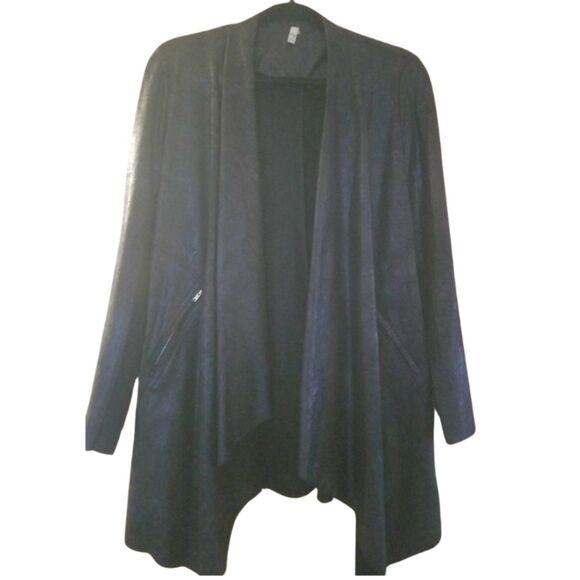 Womens Black CY USA Vegan Suede Cardigan Size Medium - Picture 1 of 7